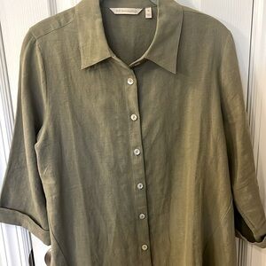 Soft Surroundings Olive Green Tunic Top 55% Linen 45% Cotton - Quiet Luxury